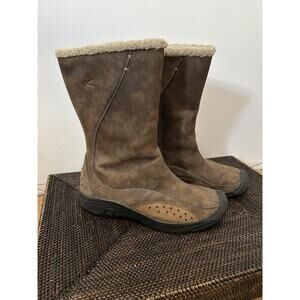 Women's Keen Stockholm Brown Leather Zipper Mid Calf Size 9 Snow Lined Fur